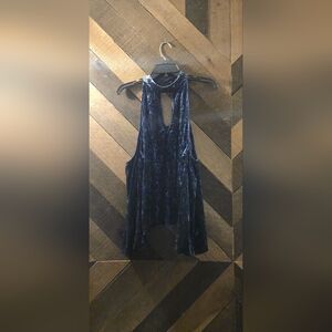 American Eagle Outfitters Blue Velvet Cold Shoulder Top